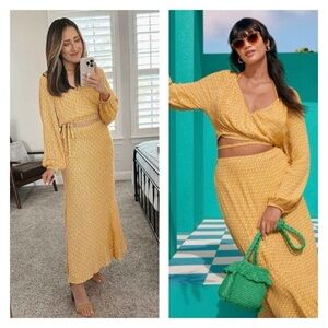 RHODE x Target Yellow Long Sleeve Cropped Top Maxi Skirt Two Piece Set Large